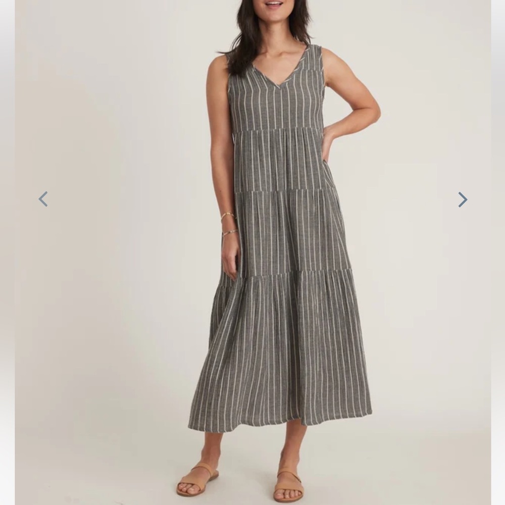 Marine Layer Grey White Pinstripe Ruffled Tank Gauzy Maxi Dress